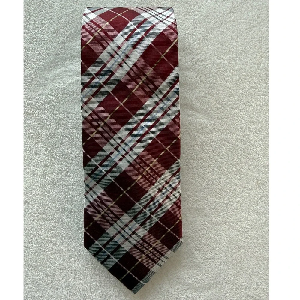 JOS. A. BANK Signature Collection Silk Tie Burgundy Plaid Stripes‎ Business